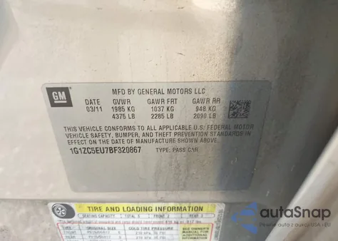 2011 Chevrolet Malibu 1Lt из США, поврежденный, VIN 1G1ZC5EU7BF320867